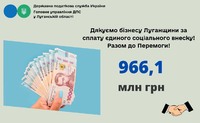 Платники Луганщини перерахували до бюджету 966,1 млн гривень ЄСВ